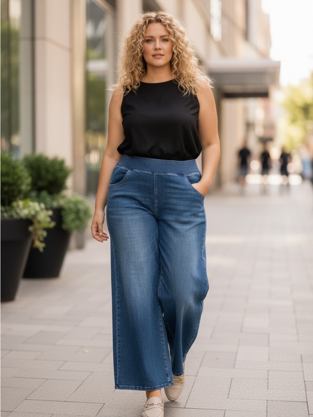 Halara Women’s XL Regular Blue Pull-On Wide Leg Stretch Jeans NWT